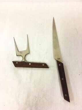 MCM Knife & Serving Poker Fork Stainless Steel Carving Fork Wood Handle Unique